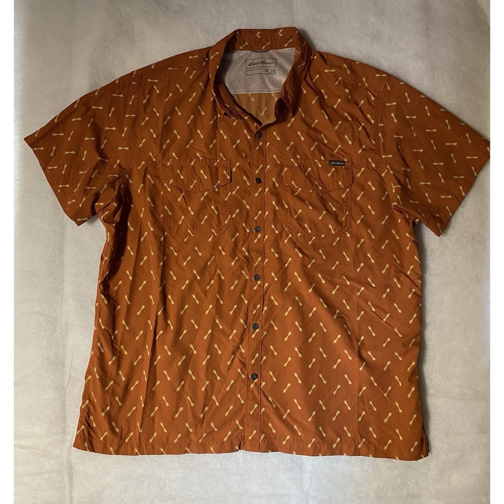 Eddie Bauer Shirt Mens 2XL Spork All Over Print Nylon Button Up